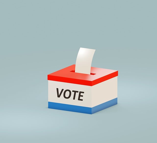 A small voting ballot box with a ballot sticking out the top